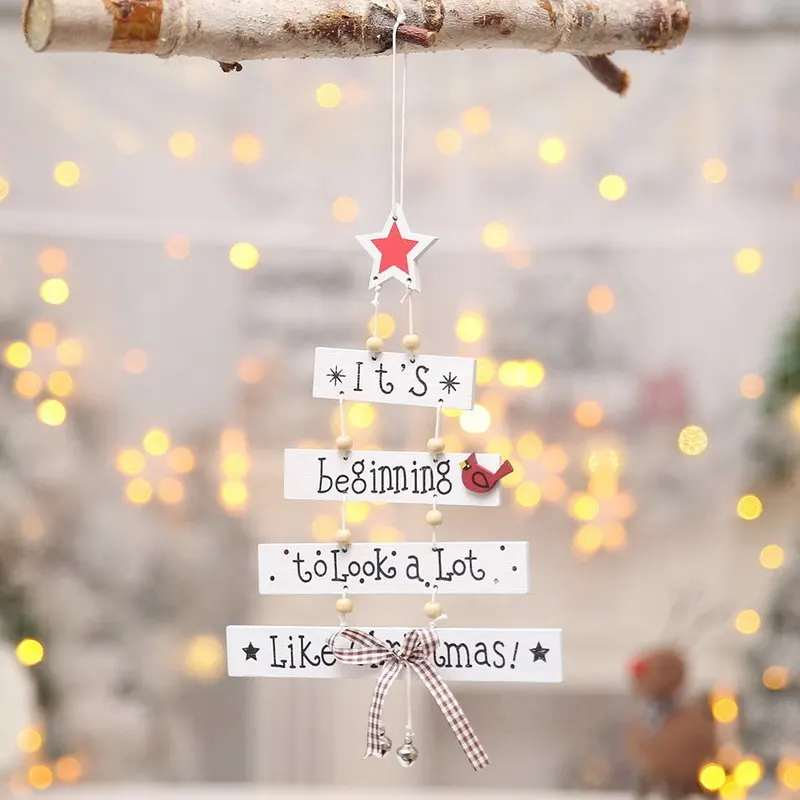 1Pc Wooden Desktop Small Christmas Tree Mini Ornaments 27.5cm Table Decoration for Home Xmas Trees Letters Gift New | Дом и сад