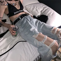 high waist ripped jeans for womens loose thin jeans denim pants breeches overalls 2020 vintage female torn trousers streetwear