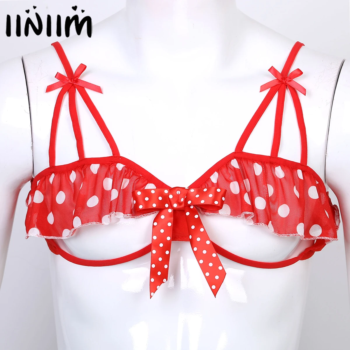 

Iiniim мужской сексуальный укороченный топ Прозрачное нижнее белье в сетку с потертостями для геев, экзотические бюстгальтеры на тонких брете...