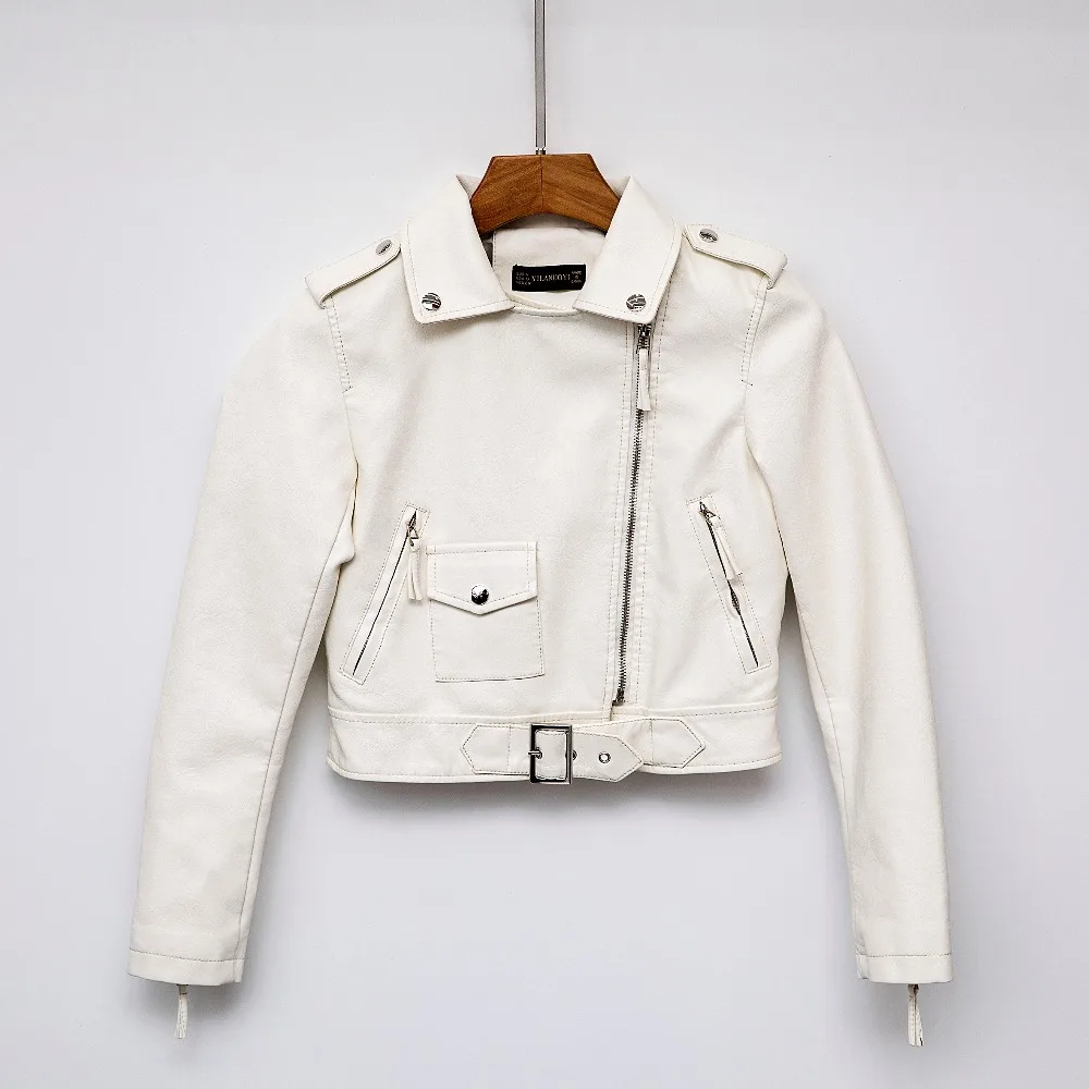 

Pu Leather Jacket Women Fashion Bright Colors Black Motorcycle Coat Short Faux Leather Biker Jacket Soft Jacket Female Green Hot