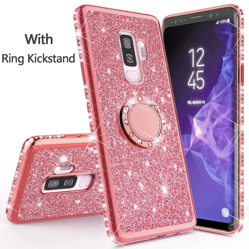 Чехол со стразами, чехол с бриллиантами для Xiaomi mi 6X8 9 SE Max 3 CC9 A2 A3 Lite Red mi 5 Plus 6A Note 5 6 7 K20 Pro Coque Funda - Цвет: Pink with Holder