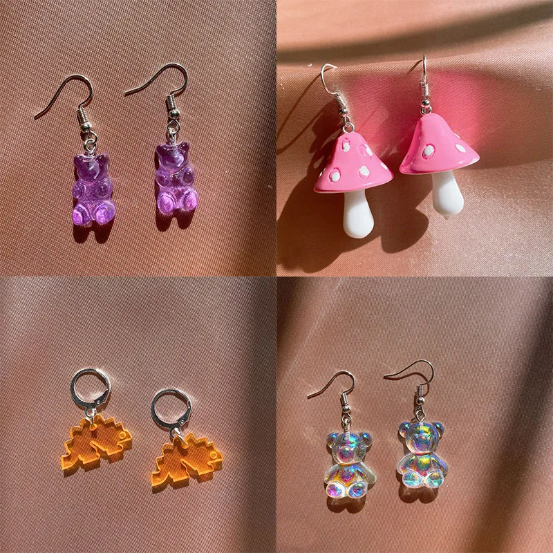 

Originality Statement Dinosaur Mushroom Dangle Earring Jelly Polychromatic Bear Drop Earrings 2020 Minimalist Earings for Women