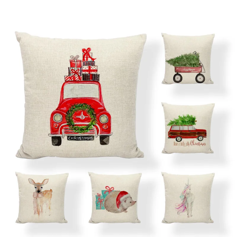 

Unicorn Harvest Pumpkin Cushion Cover Plaid Scarf Graffiti Large Linen Merry Christmas House Decor Christmas Pillow Case Cover