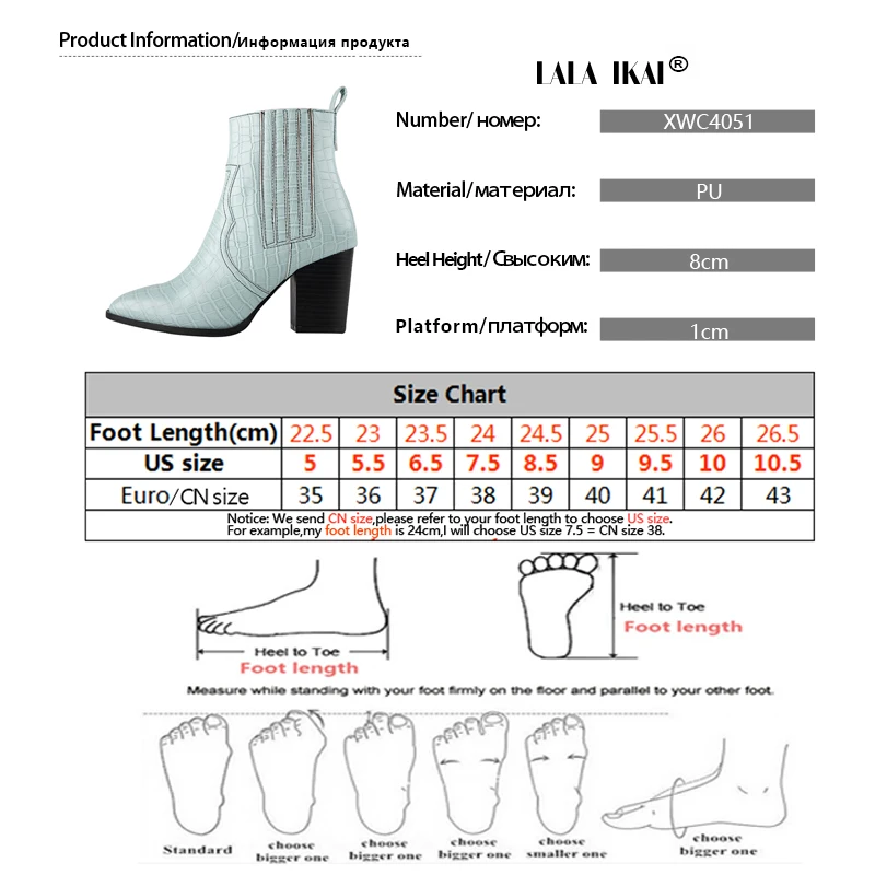

LALA IKAI Women 2020 Winter Ankle Boots Square Heels PU Leather Flock Autumn Bota Feminina Stiletto Mid Heels Boots XWC4051-4