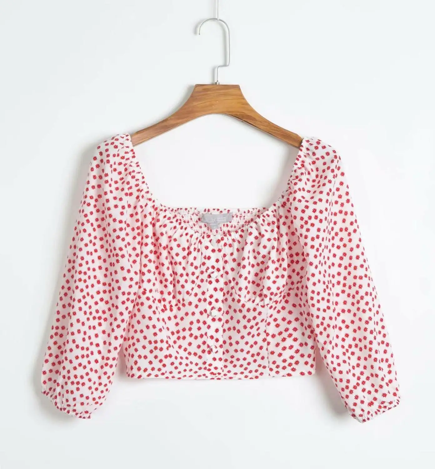 Женский укороченный топ в горошек винтажный пикантный зеленый с квадратным