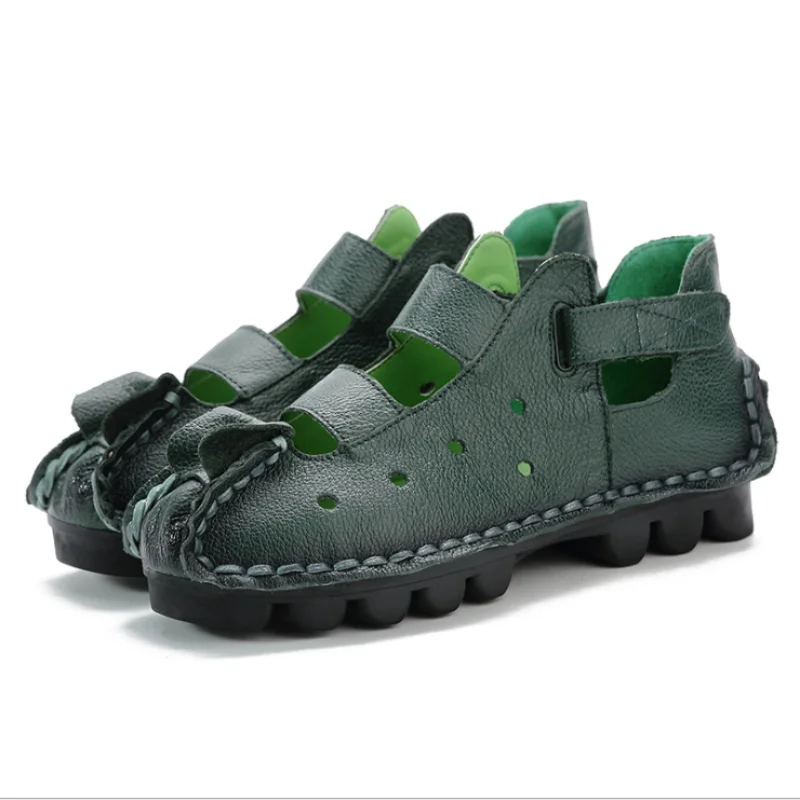 

2021 New Breathable Casual Women's Shoes Retro Handmade Soft Bottom Flat Hole Shoes Large Size Comfortable Women's Sandals XM272