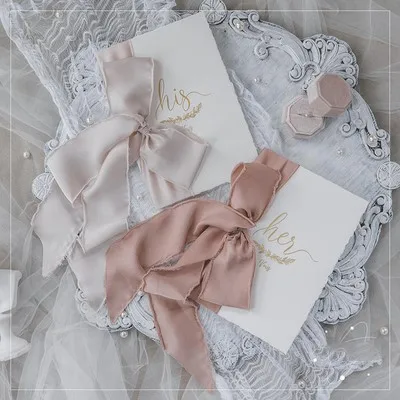 Pink Set 2 шт романтическая свадебная открытка с шармезом, шифоновая лента "His Her wows", свадебные открытки, клятва, подарок для свадебного душа, Flatlays Prop - Цвет: Pink Set