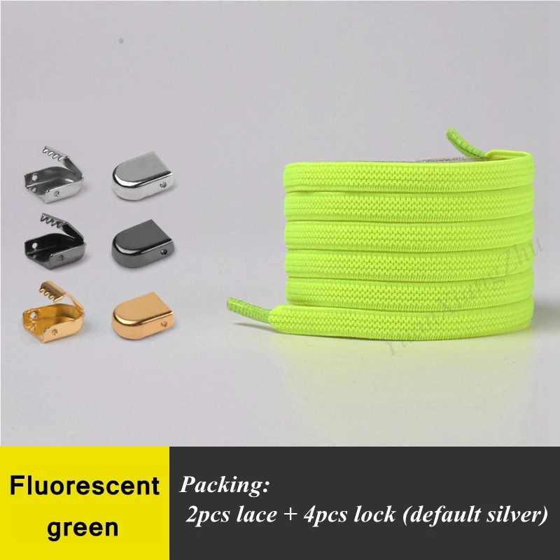 Fluorescent green 1 пара эластичных плоских шнурков, беговые кроссовки, шнурки легко фиксируются, шнурки для ленивых ботинок, шнурки для детей и взрослых, шнурки без завязок - Цвет: Fluorescent green
