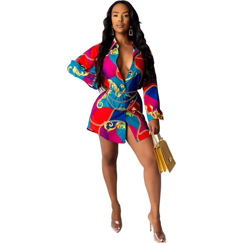 

Fashion African Dresses for Women Shirt Dress Long Sleeve Floral Shirts Blouse Tops Bazin Ankara Dress African Sexy Shirt Dress