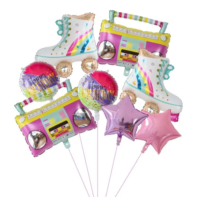 

1 Set Radio Roller Skates Foil Balloons 4d Disco Helium Balloon for 90s Party Happy Birthday Party Decorations Globos Kids Toys
