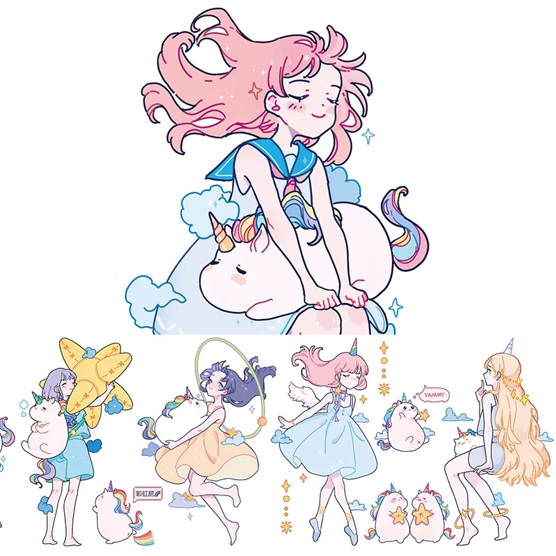 

Cute Paper Tape Decoration Sticker Character Rainbow Unicorn Girl Washi Special Oil