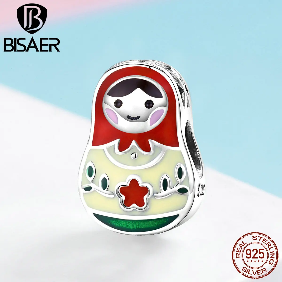 BISAER, 925 пробы, серебряный дизайн, русские Матрешки, эмаль, Шарм для женщин, ювелирное изделие, этническая память, подарки для девочек GXC1086