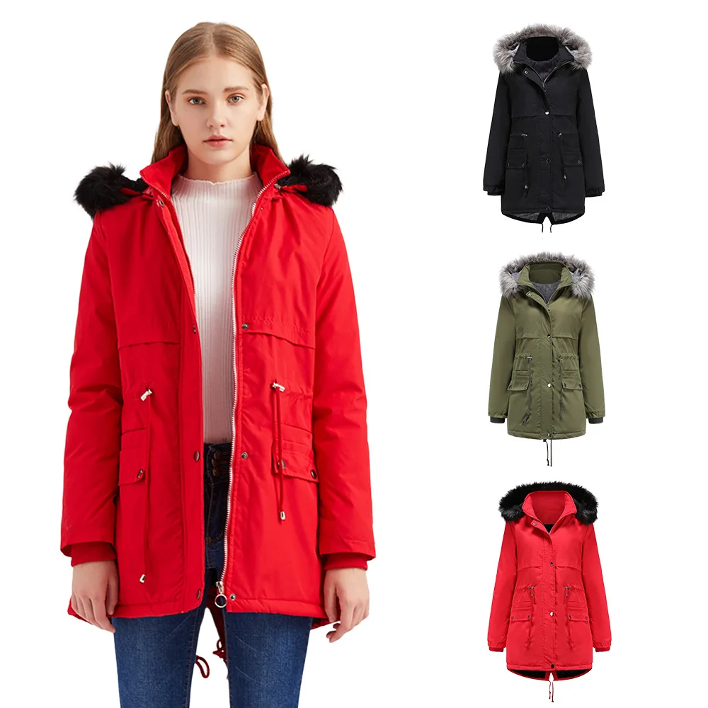 Winter Coat Women Plus Size Red Gray Green Black Hooded Overcoat Casual Hooded High Quality X-Long Puffer Jackets OL Clothes