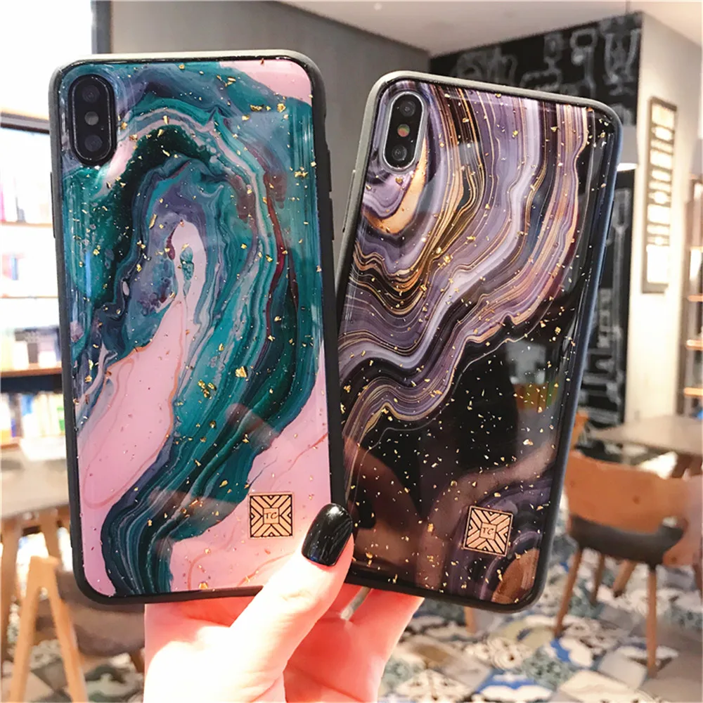 Мраморный телефонный чехол с золотой фольгой для iPhone 11 Pro XS Max XR X 7 8 6 6s Plus со