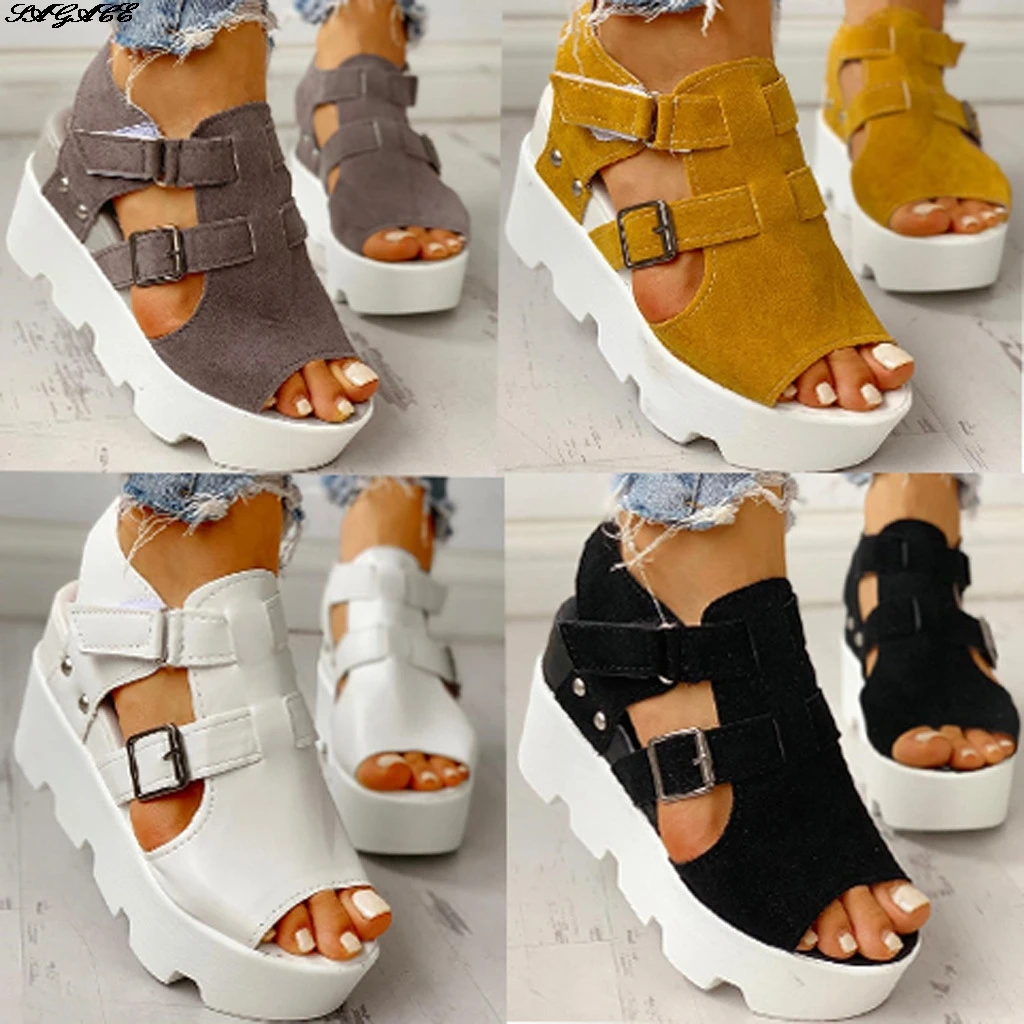 

SAGSCE New Wedges Shoes For Women Summer Cutout Velcr Platform Buckle Wedge Sandals Shoes Wedges Shoes For Women Sandals