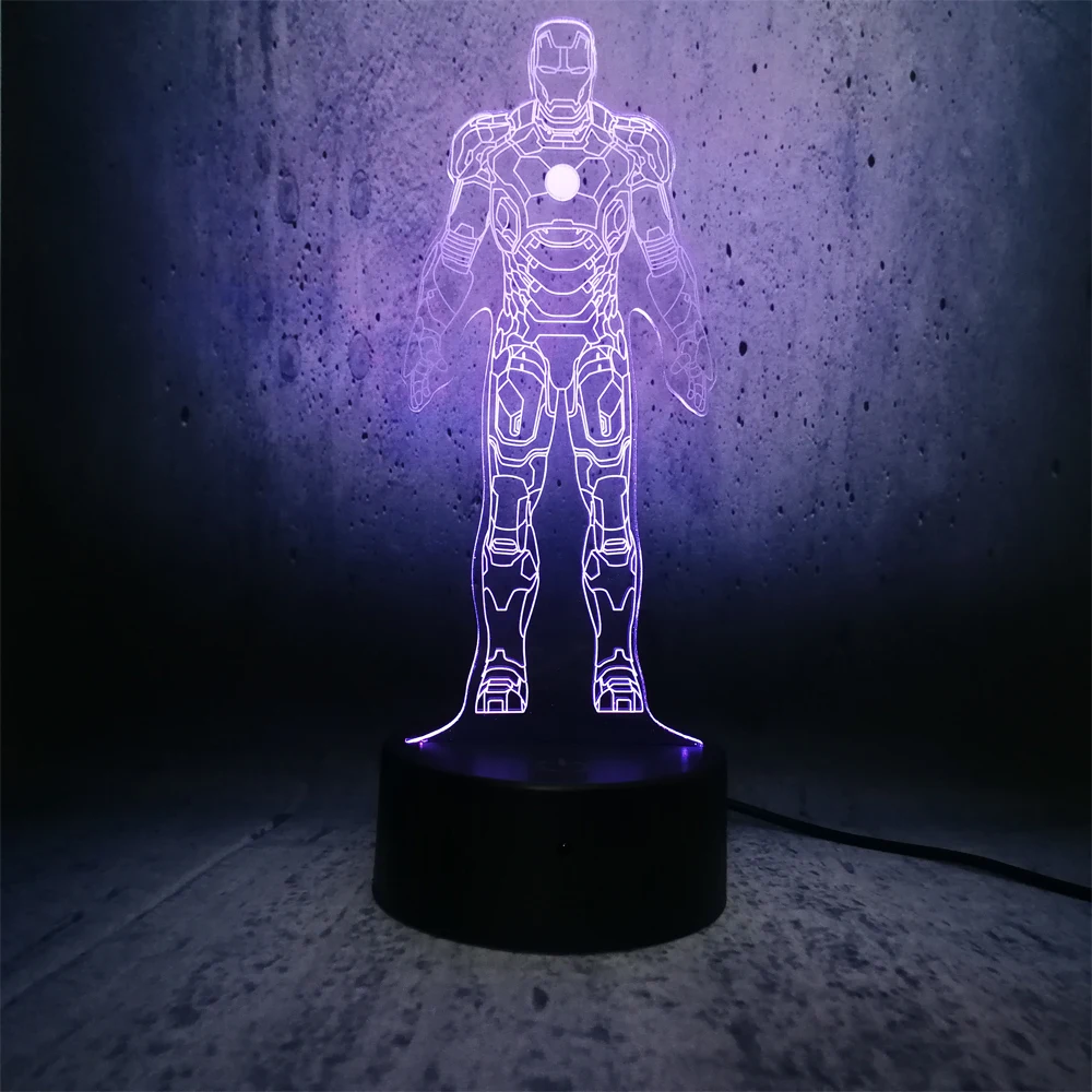 Железный человек 7 цветов USB сенсорный 3D светодиодный Настольный светильник