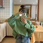 Корейская Осенняя светильник Кая зеленая женская Свободная Повседневная Блузка с отложным воротником модная блузка 2021