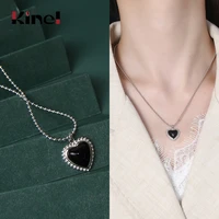 kinel fashion women 925 sterling silver necklace black onyx heart pendant necklace birthday party jewelry gift