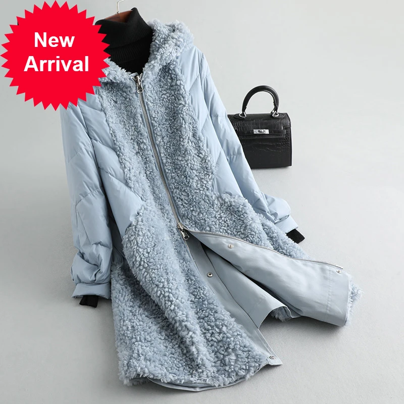 

Женский пуховик из полиэстера и натуральной шерсти, с мехом