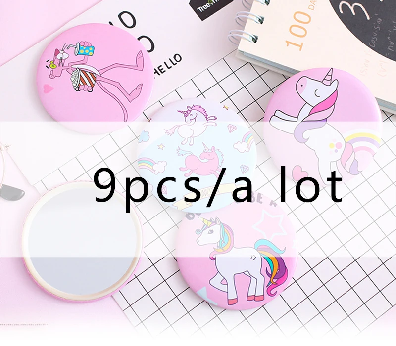 9PCS Новейший набор кистей для макияжа с единорогом, тени для век, пудра, румяна, кисть для смешивания, макияж с единорогом, зеркало для макияжа - Handle Color: 9PCS