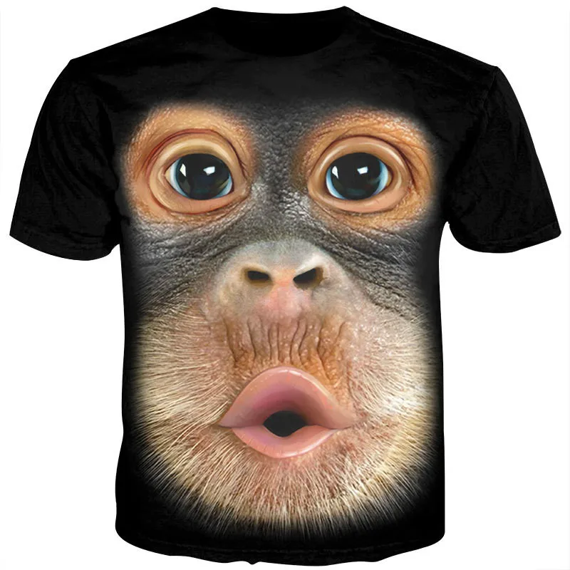 

3d T-shirt men's summer short-sleeved muscle chest hair printing funny shirt funny monkey face T-shirt Y201 2021