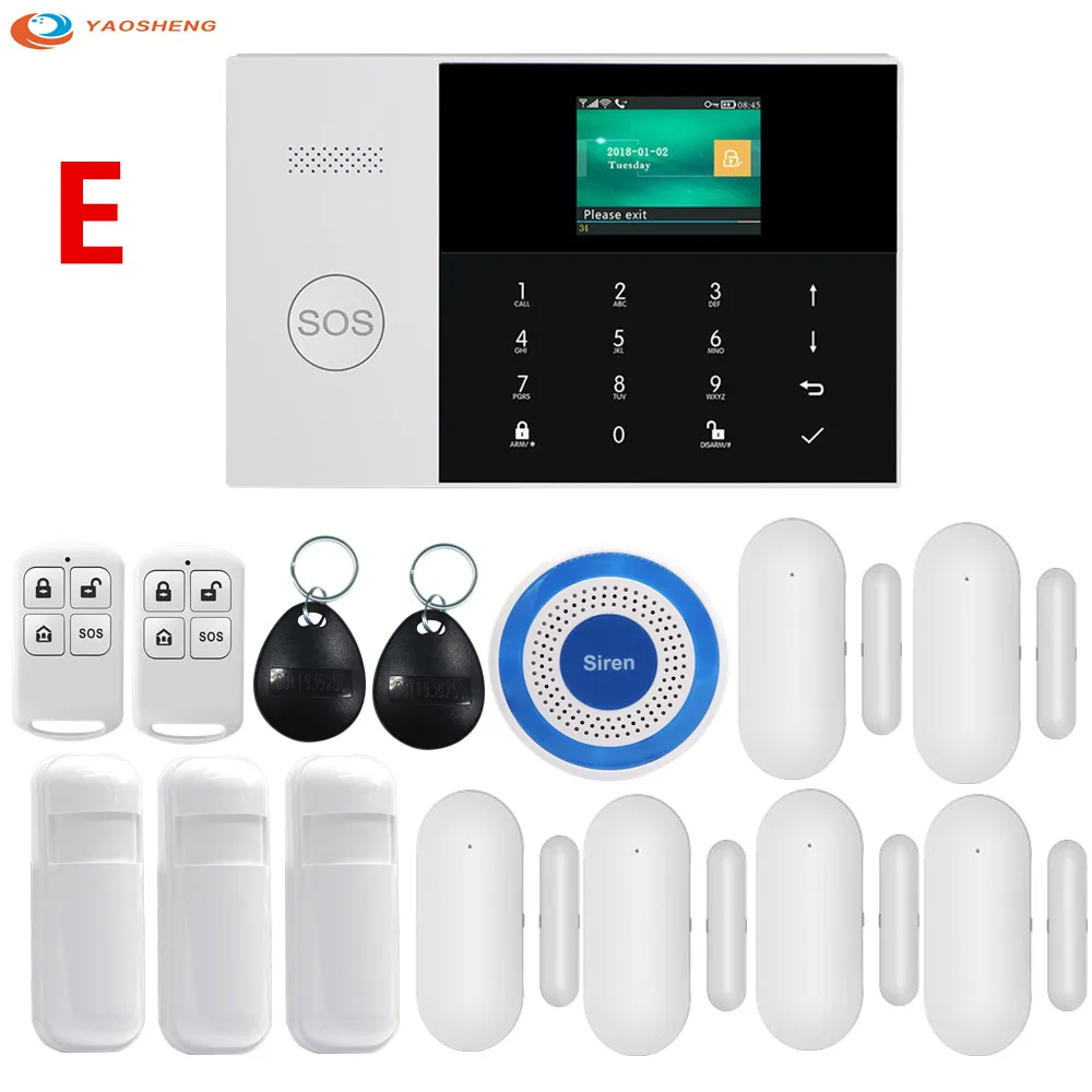 Set E Wifi GSM GPRS переключаемая беспроводная домашняя охранная сигнализация с управлением приложением ЖК-сенсорная клавиатура с датчиком движения - Цвет: Set E
