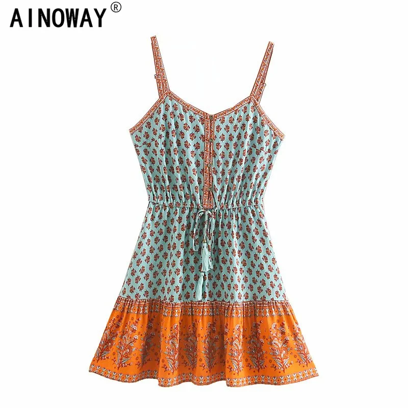 Винтажные шикарные женские пляжные богемные платья без рукавов с цветочным