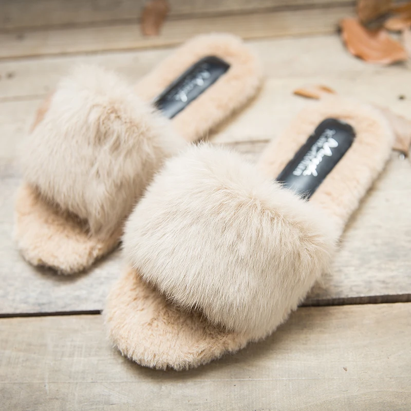 Зимние женские домашние тапочки с искусственным мехом модная теплая обувь