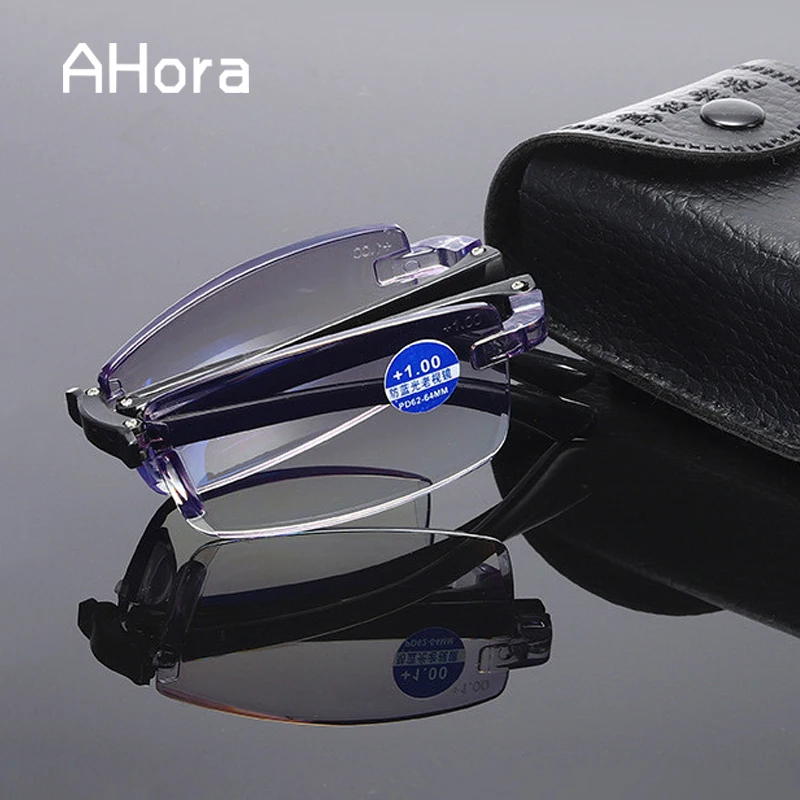 

Ahora Folding Reading Glasses Men Rimless Cutting Reading Eyewear Women TR90 Ultralight Presbyopia Glasses Diopter +1.0 1.5 2.0