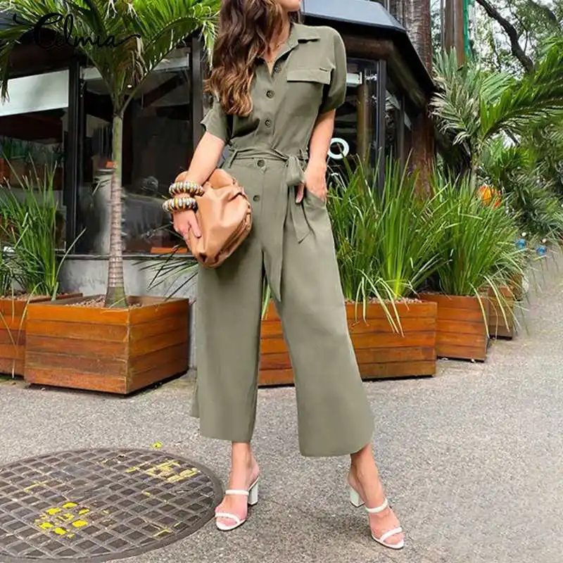 Комбинезон женский Celmia с коротким рукавом модный длинный ромпер широкими