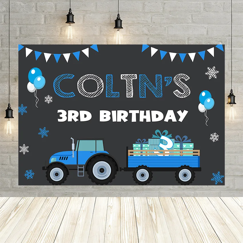 

Фон Avezano с изображением трактор для фотосъемки в день рождения, синий, черный, со снежинками, для детского праздника, для студийной фотосъемк...