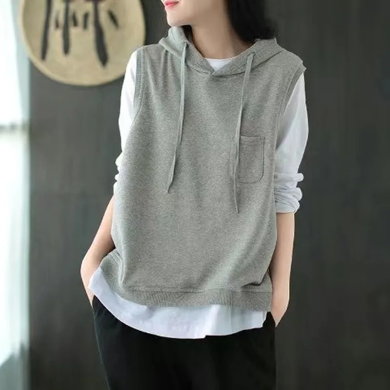 

Ladies spring hooded cotton vest casual sports sleeveless jacket vest ladies plus size clothing top women 2021