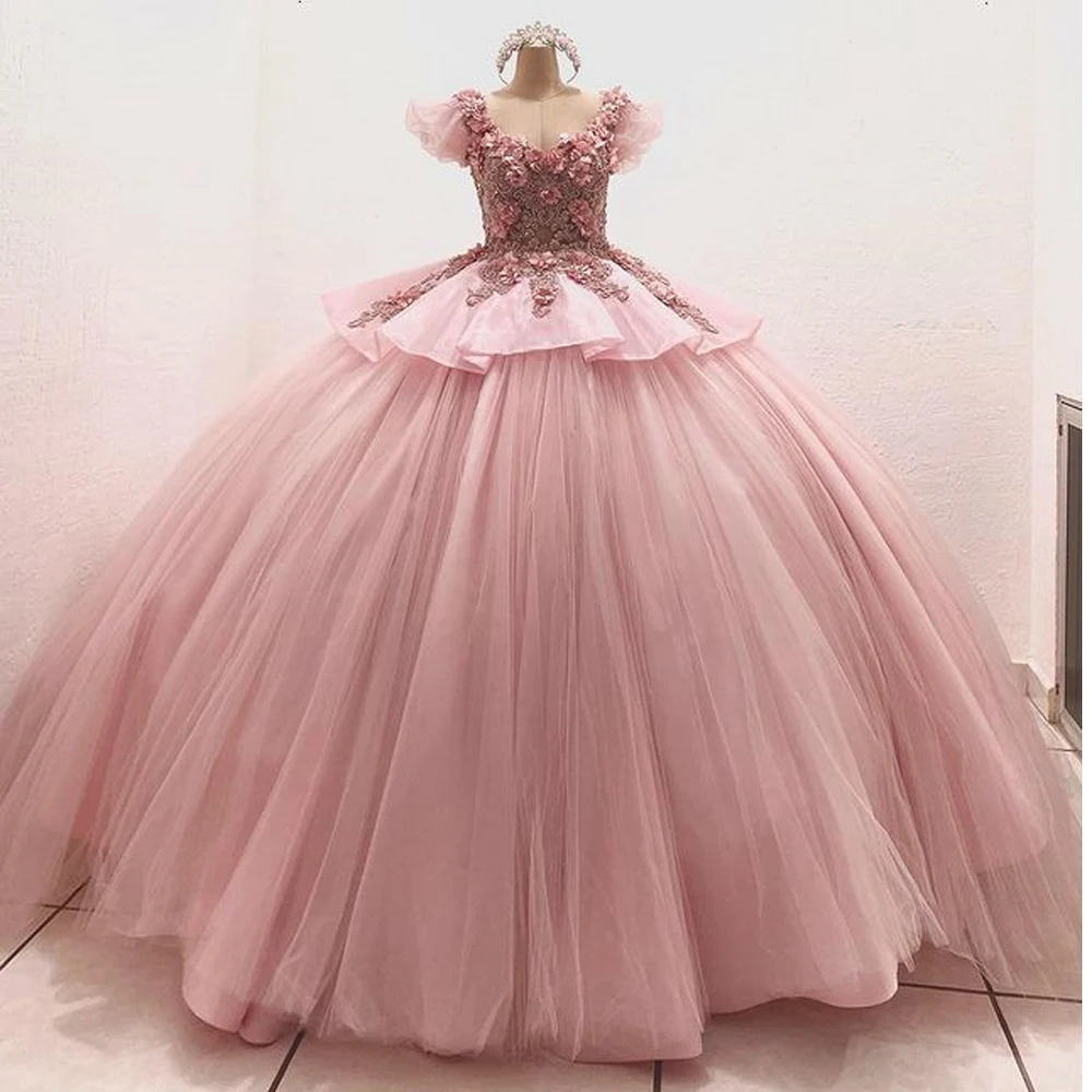 

Бальное платье с круглым вырезом, платья для Quinceanera, 15 вечерние официальные платья до пола с аппликацией для маскарада, дня рождения