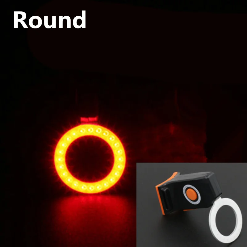 Bicycle Light USB Heart Type COB Bead High-brightness Warning Bone Round For MTB Road Bike Adjustable Taillight | Спорт и