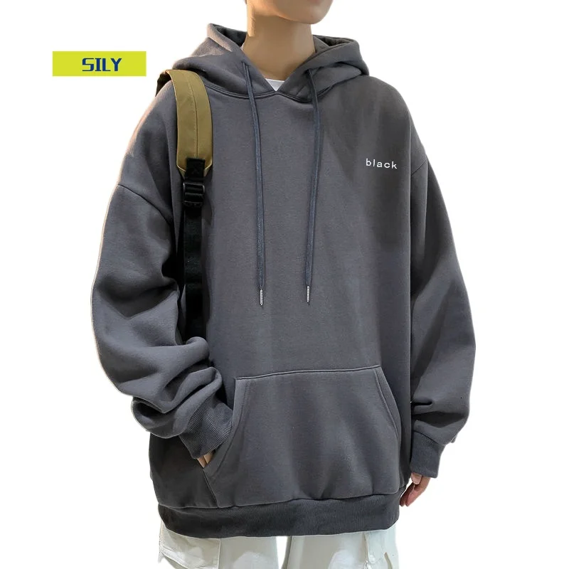 

2021 Korean Couple Hoodie Fashion Blue Letter Print Oversized Sweatshirt Men's Casual Trend Loose Solid Color Pullover