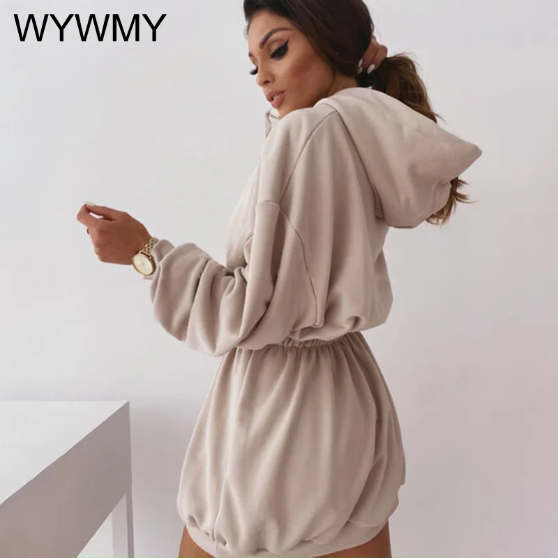 Однотонные толстовки WYWMY женское платье свитшоты с длинным рукавом уличная