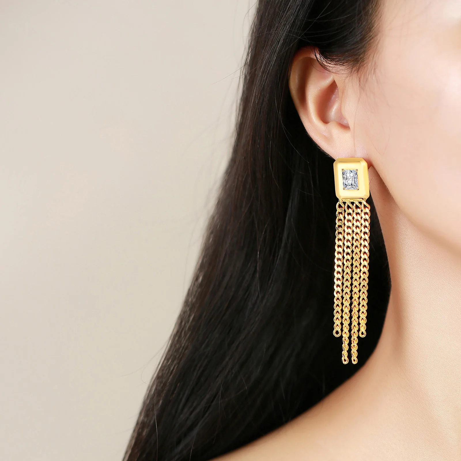 

Elegant Tassle Earrings for Women, Gold Tone Metal Long Chains Dangle Earrings, Dainty Lady Party Wedding Wear Jewelry