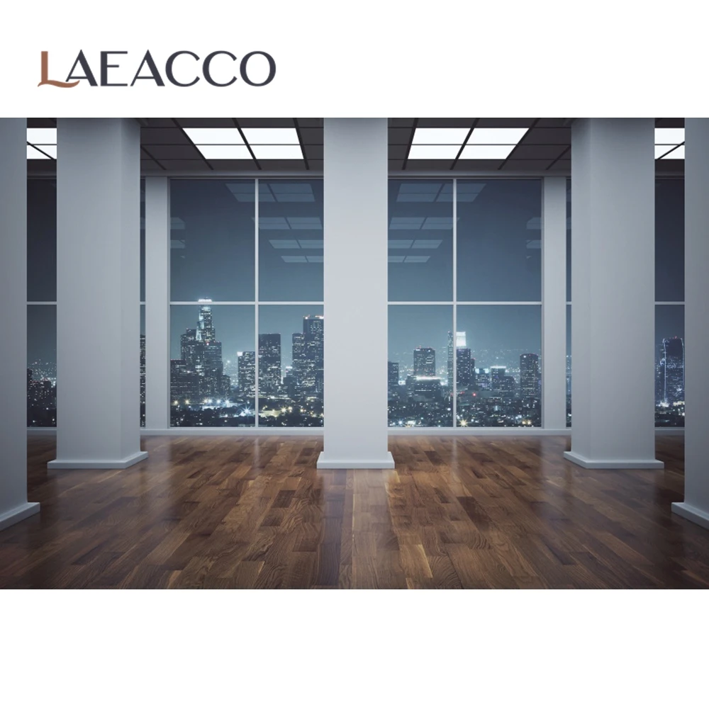 Laeacco фон для фотосъемки Современная гостиная диван окно городская ночь