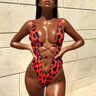 V-образный вырез Обёрточная бумага вокруг Леопард Одна деталь купальника Для женщин бразильский купальник женский купальник бандо ванный комплект леди с лямкой на шее Монокини