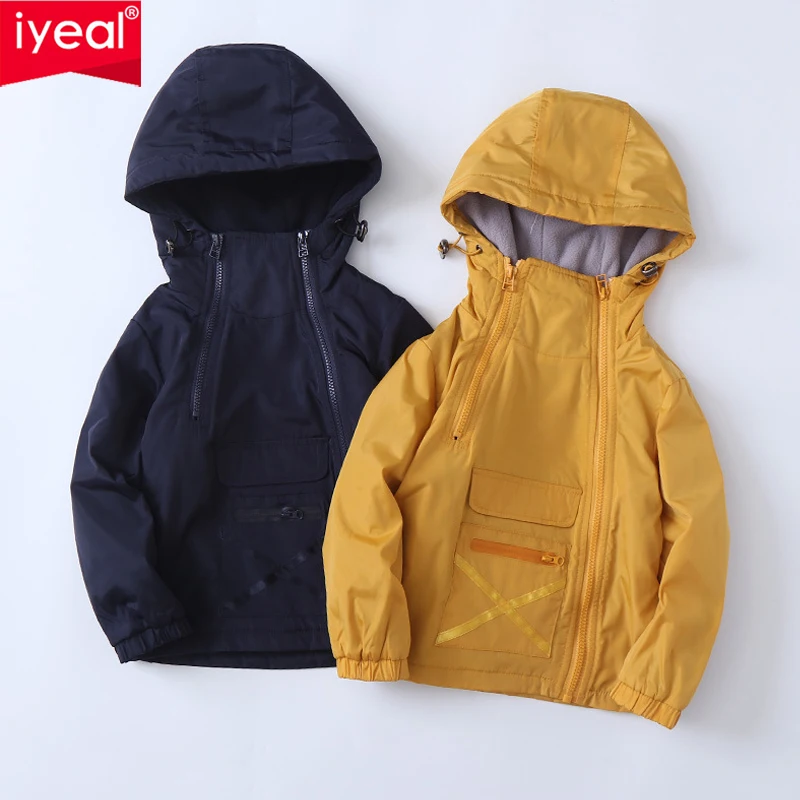IYEAL/Детская ветрозащитная куртка с капюшоном для мальчиков пальто на флисовой