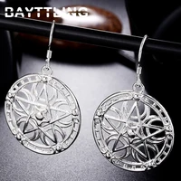 bayttling 925 sterling silver 41mm exquisite pentagonal round drop earrings for lady women luxury wedding statement jewelry gift