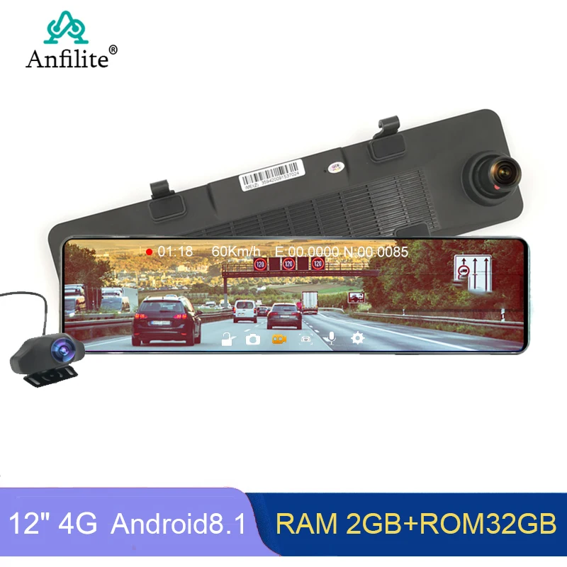 Anfilite 12 дюймов 4G умный навигатор заднего зеркала 2 + 32G Автомобильный