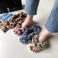 ladies leopard print herringbone non slip slippers velvet warm shoes fashion plush outdoor indoor flat bottom cotton drag