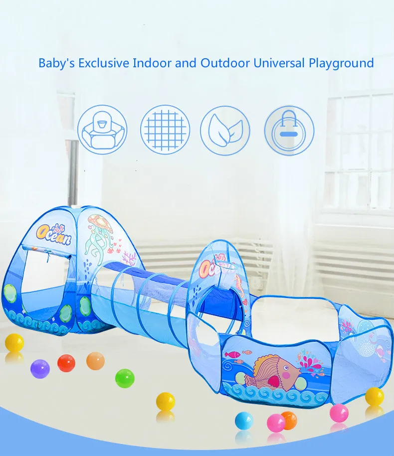 Children's Game House Cartoon Three In One Tent Baby Crawling Tunnel Piece Crossing Ocean Ball Pool | Игрушки и хобби