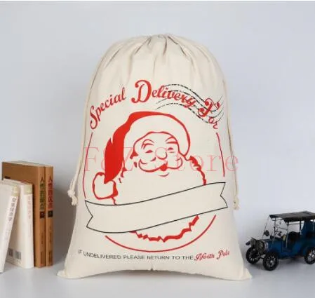 Saco de Pap&aacute; Noel grande de lona para Navidad, bolsa de regalo con cord&oacute;n, a rayas, 50 unids/lote-1