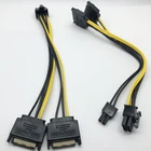 Адаптер питания SATA 2 x 15Pin M для видеокарты PCI-e PCIE 8 (6 + 2) Pin F, кабель питания 8pin для Sata Y, сплиттер 18AWG