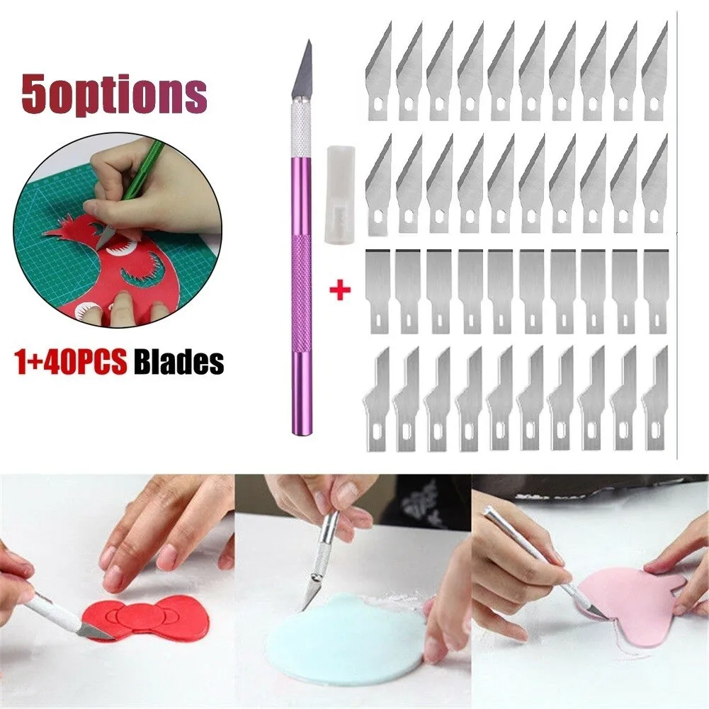 

1set Non-Slip Metal Scalpel Knife Tools Kit Cutter Engraving Craft Knives+40pcs Blades Mobile Phone PCB DIY Repair Hand Tools