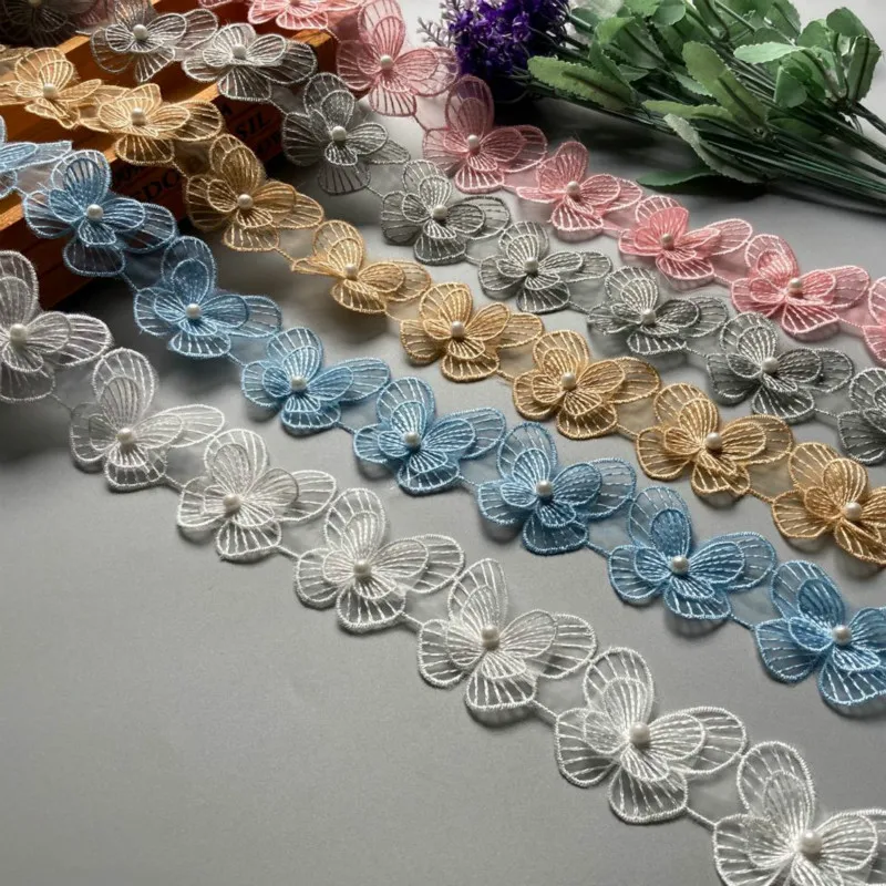 

2 yard Butterfly Flower Soluble Organza Lace Trim Knitting Wedding Embroidered Handmade Patchwork Ribbon Sewing Supplies Craft