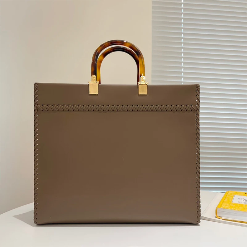 

New Design retro woven double handle large capacity genuine leather handbag ladies shopping bag tote bag diagonal shoulder bag