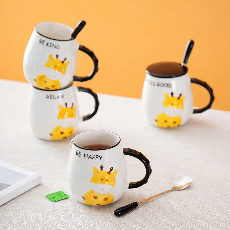 Креативная керамическая чашка милая домашняя кружка с крышкой и ложкой